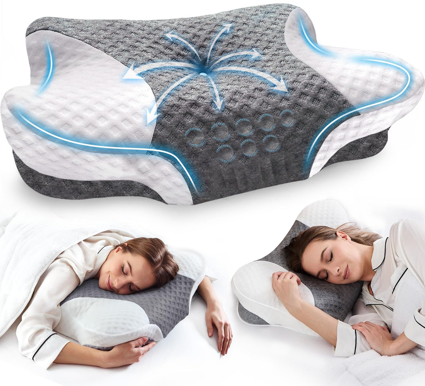 Cervical Neck Pillows with Memory Foam - Neck Pillows for Pain Relief Contour Memory Foam Pillows Ergonomic Neck Support - Adjustable Orthopedic Bed Pillows with Breathable Pillowcase for Sleeping