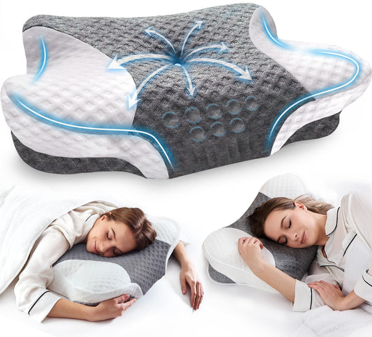 Cervical Neck Pillows with Memory Foam - Neck Pillows for Pain Relief Contour Memory Foam Pillows Ergonomic Neck Support - Adjustable Orthopedic Bed Pillows with Breathable Pillowcase for Sleeping